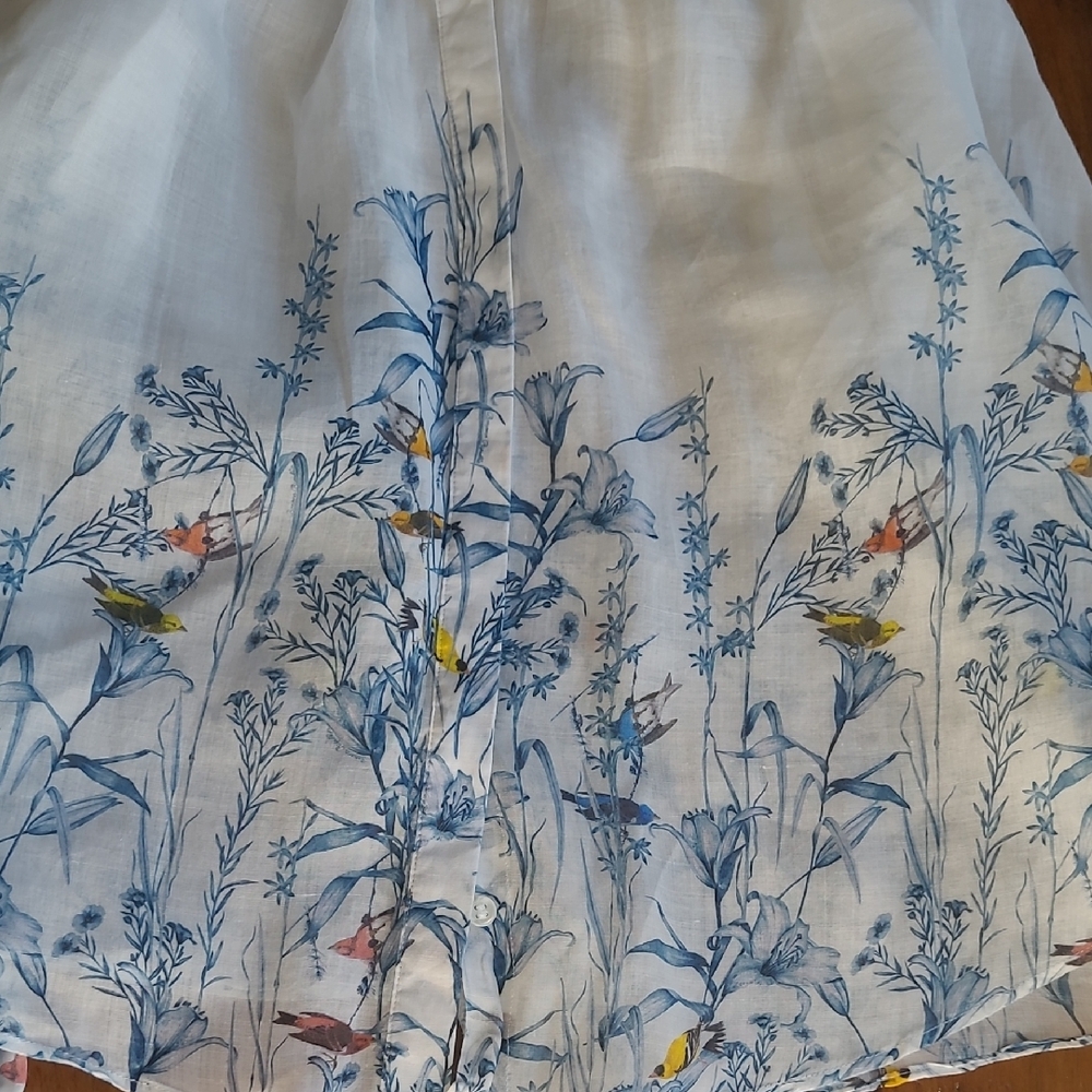 Banana Republic White Blouse with Blue Floral Design - Picture 6 of 8